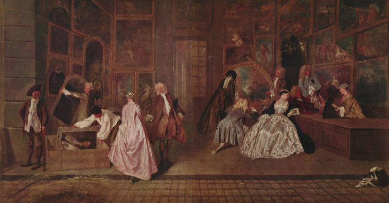 《热尔森的画店》表明了启蒙时期欧洲大量的艺术交流，安东尼•华托作品