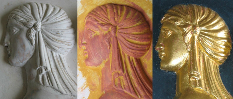 Some steps of gilding: primer, trim, gilding